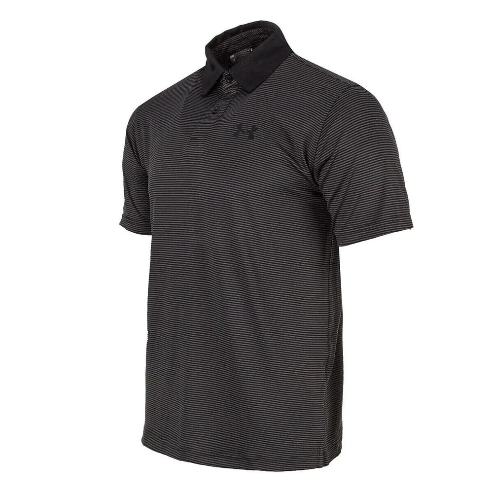 Under Armour Performance Polo Men's XL Golf Striped UPF50 Black Shirt 1361823